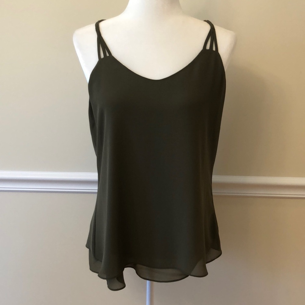 mahina Olive Green Strappy Chiffon Cami Top